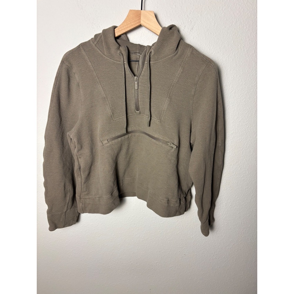Lululemon Textured Half-Zip Hoodie Nomad Brown Tan Size M PTP 22in